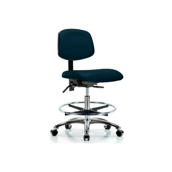 E Com Blue Ridge Ergonomics Task Stool - Antibacterial - Marine Blue w/ Chrome Foot Ring VMBCH-CR-T0-A0-CF-CC-8801 - main